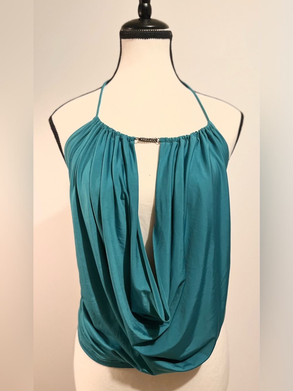 Teal Halter Drape Front Women's Top